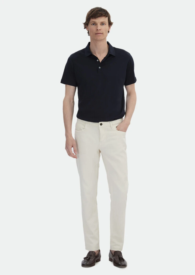 Lacivert Düz Polo Yaka İpek Karışımlı T-Shirt 