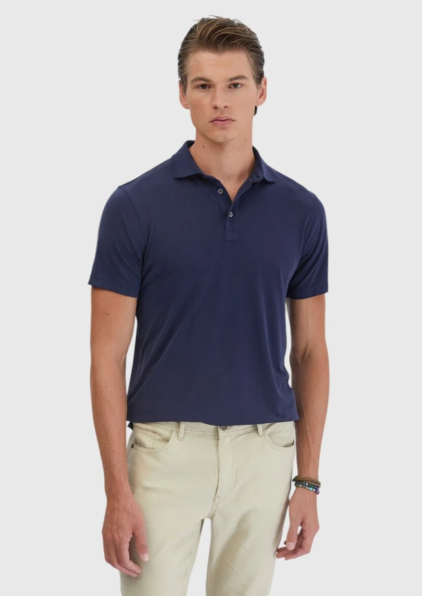 Lacivert Düz Polo Yaka T-Shirt 