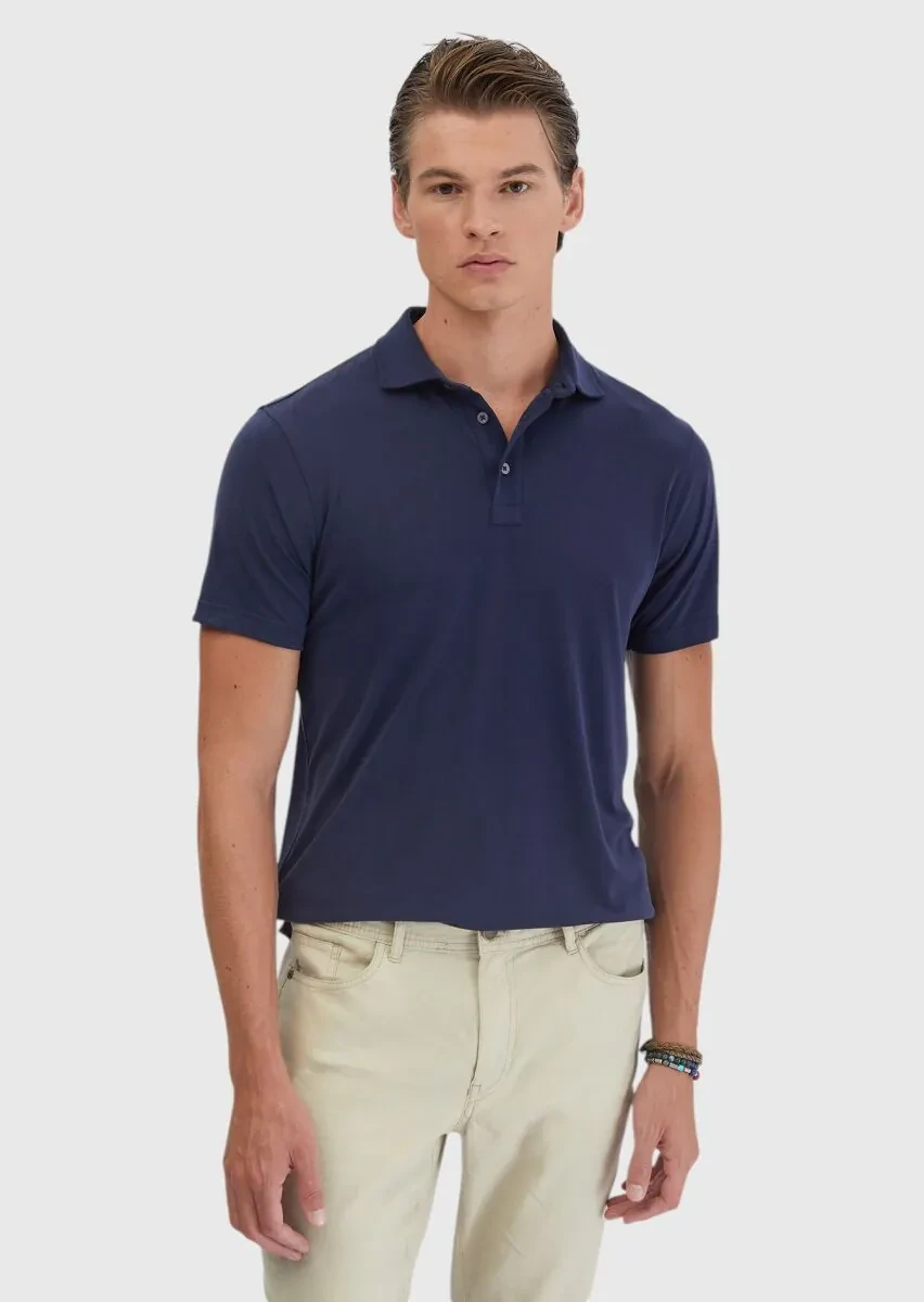 Lacivert Düz Polo Yaka T-Shirt - 2