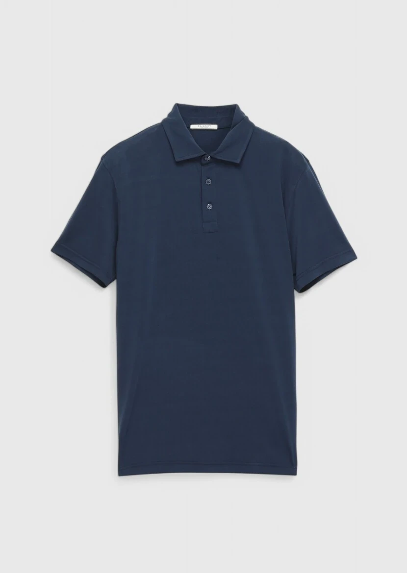 Lacivert Düz Polo Yaka T-Shirt - 7