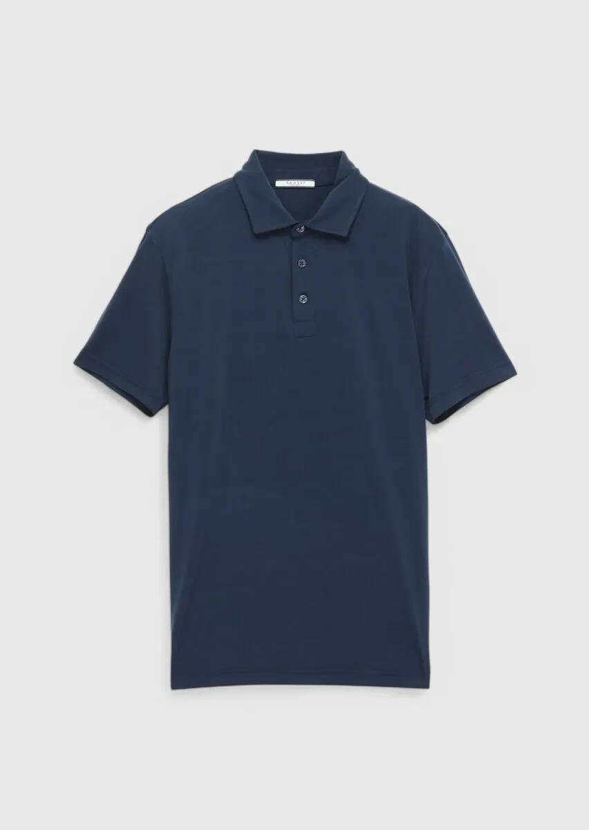 Lacivert Düz Polo Yaka T-Shirt - 7
