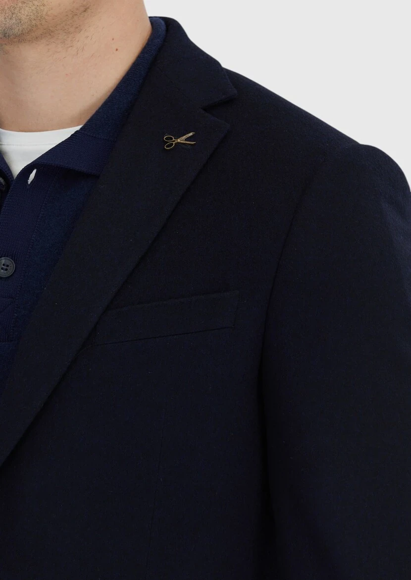 Lacivert Düz Regular Fit %100 Kaşmir Ceket - 5