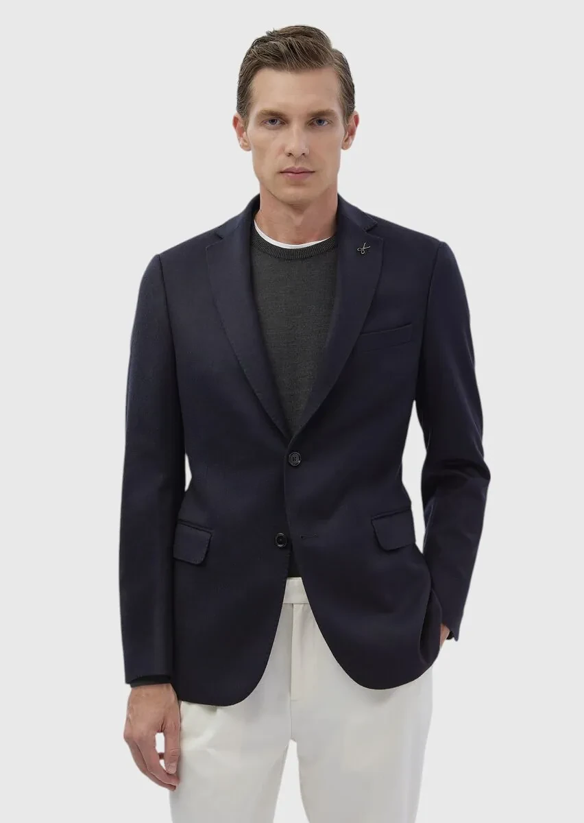 Lacivert Düz Regular Fit %100 Kaşmir Ceket - 3