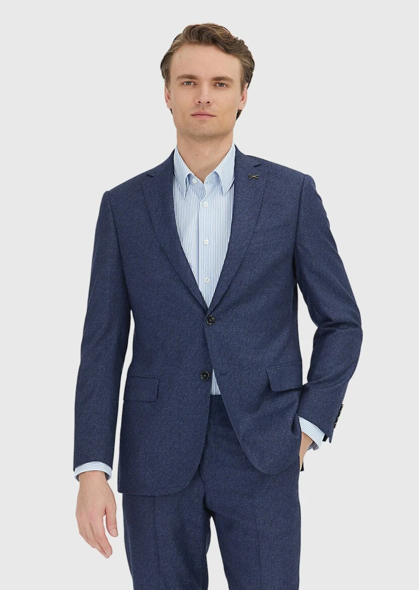 Lacivert Düz Regular Fit %100 Yün Takım Elbise - 2