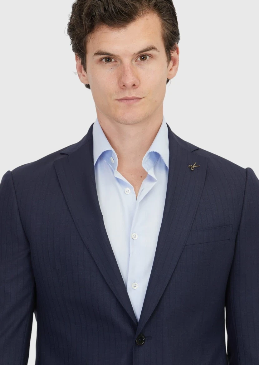 Lacivert Düz Regular Fit %100 Yün Takım Elbise - 3