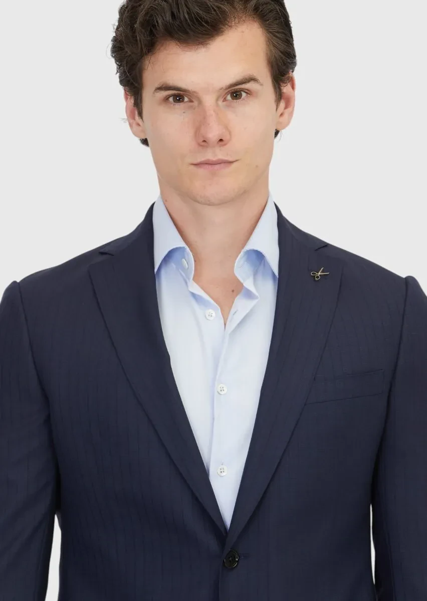 Lacivert Düz Regular Fit %100 Yün Takım Elbise - 3