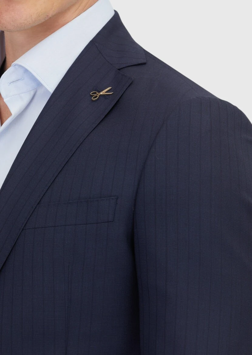 Lacivert Düz Regular Fit %100 Yün Takım Elbise - 4