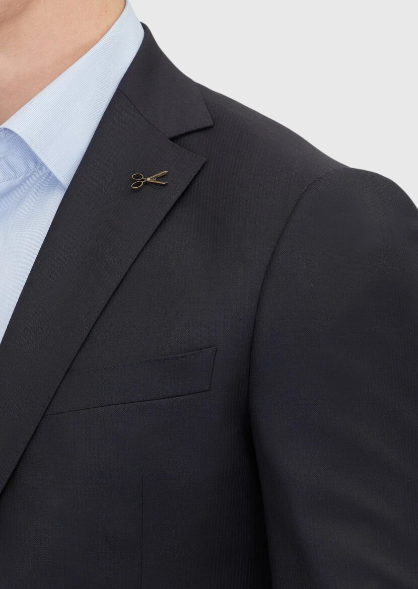 Lacivert Düz Regular Fit %100 Yün Takım Elbise - 5