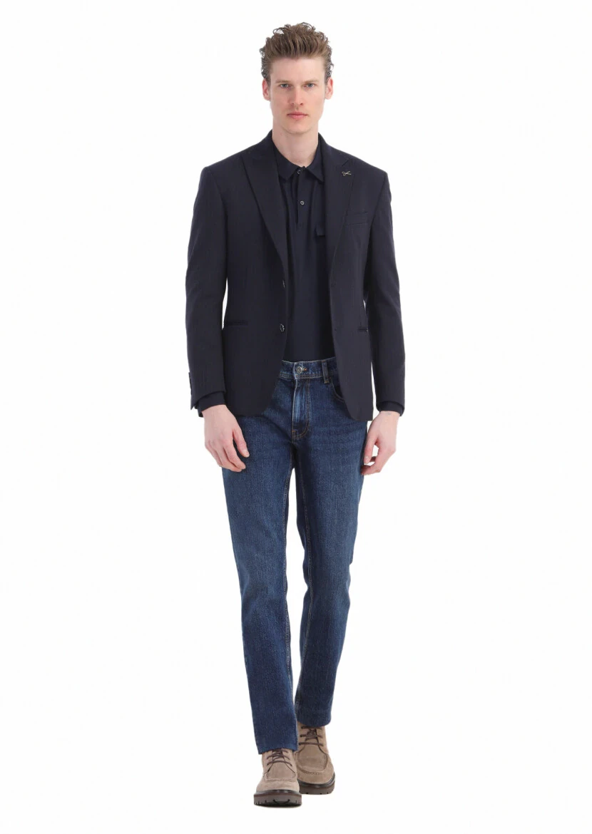 Lacivert Düz Regular Fit Denim %100 Pamuk Pantolon - 4