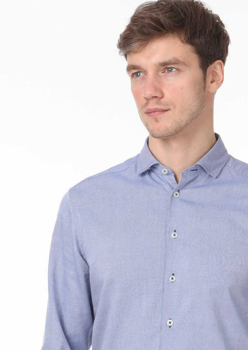 Lacivert Düz Regular Fit Dokuma Casual %100 Pamuk Gömlek - 2