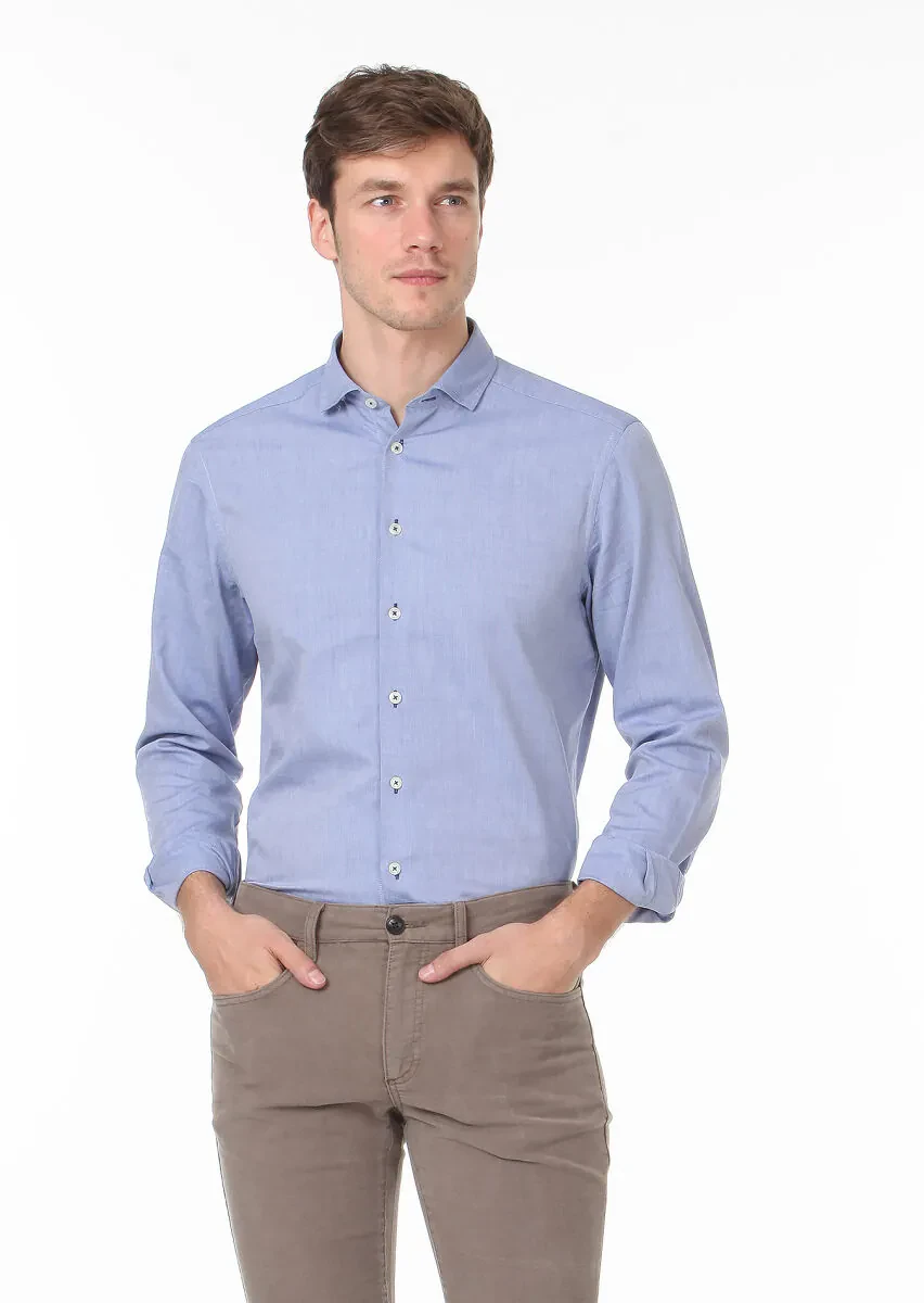 Lacivert Düz Regular Fit Dokuma Casual %100 Pamuk Gömlek - 3