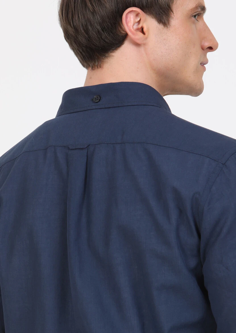 Lacivert Düz Regular Fit Dokuma Casual %100 Pamuk Gömlek - 6
