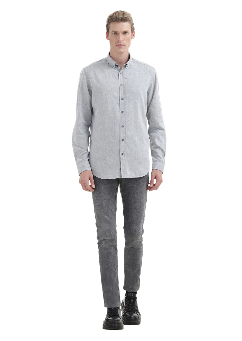 Lacivert Düz Regular Fit Dokuma Casual %100 Pamuk Gömlek - 2