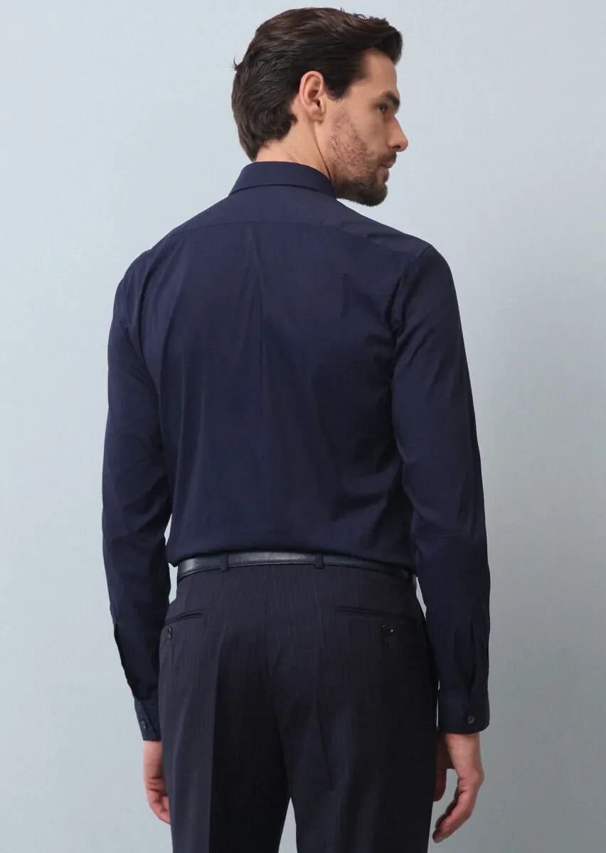 Lacivert Düz Regular Fit Dokuma Casual Pamuk Karışımlı Gömlek - 5