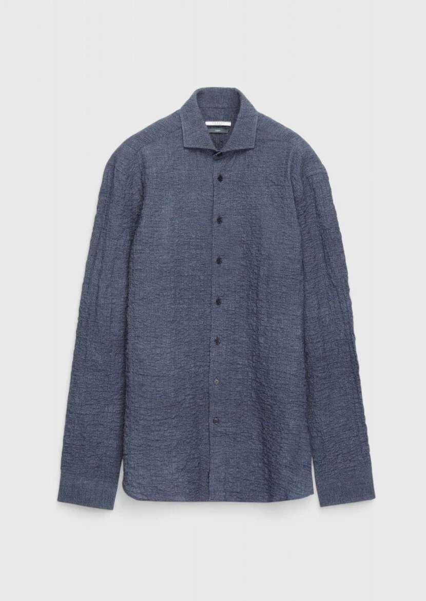 Lacivert Düz Regular Fit Dokuma Casual Pamuk Karışımlı Gömlek 