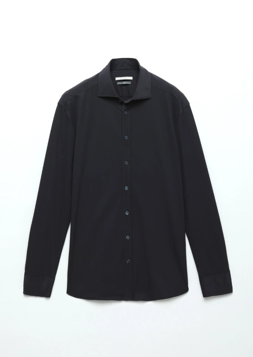 Lacivert Düz Regular Fit Dokuma Klasik Gömlek - 5