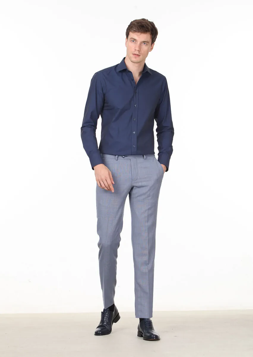 Lacivert Düz Regular Fit Dokuma Klasik Pamuk Karışımlı Gömlek - 3