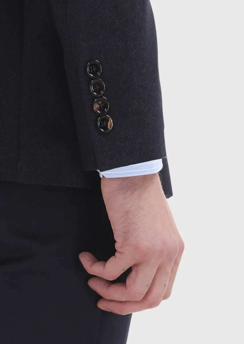 Lacivert Düz Regular Fit İpek Karışımlı Ceket - 4