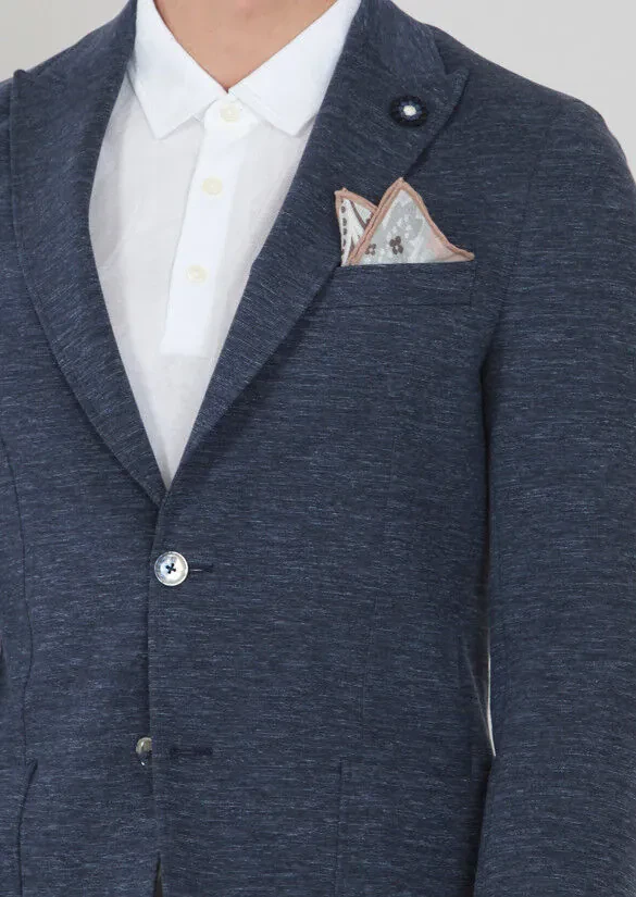 Lacivert Düz Shirt Shoulder-slim Fit Pamuk Karışımlı Örme Ceket - 3