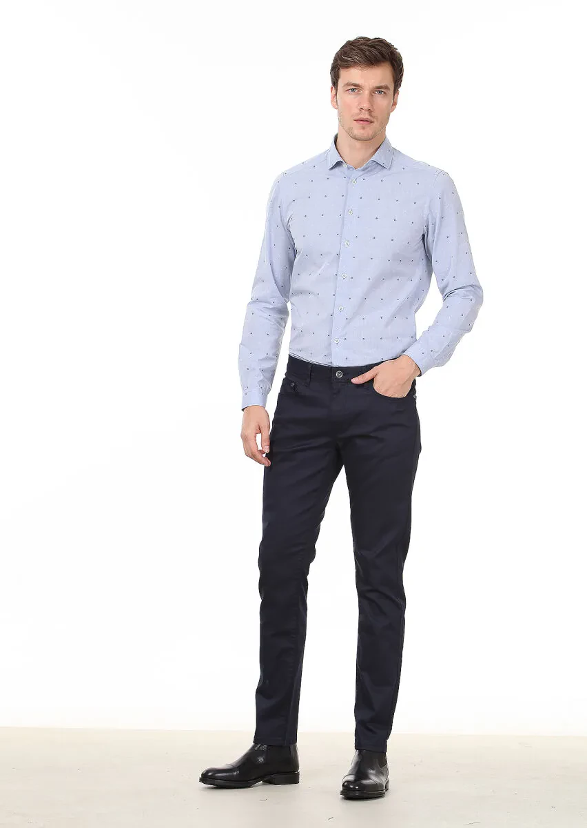 Lacivert Düz Slim Fit Denim Pamuk Karışımlı Pantolon - 3