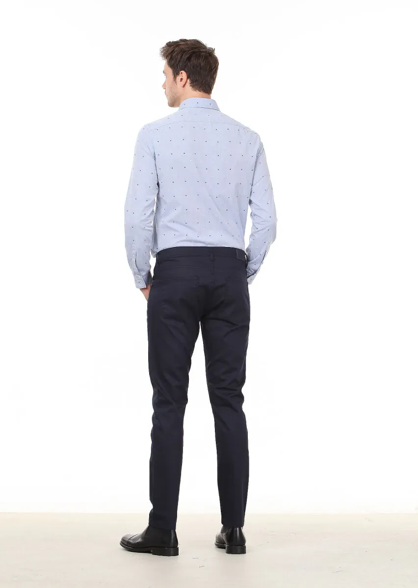 Lacivert Düz Slim Fit Denim Pamuk Karışımlı Pantolon - 4