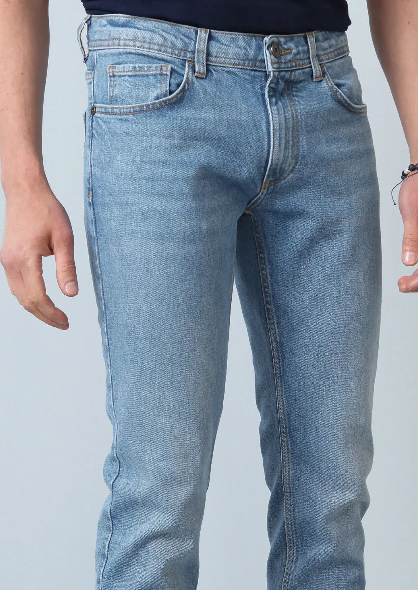 Lacivert Düz Slim Fit Denim Pamuk Karışımlı Pantolon - 2