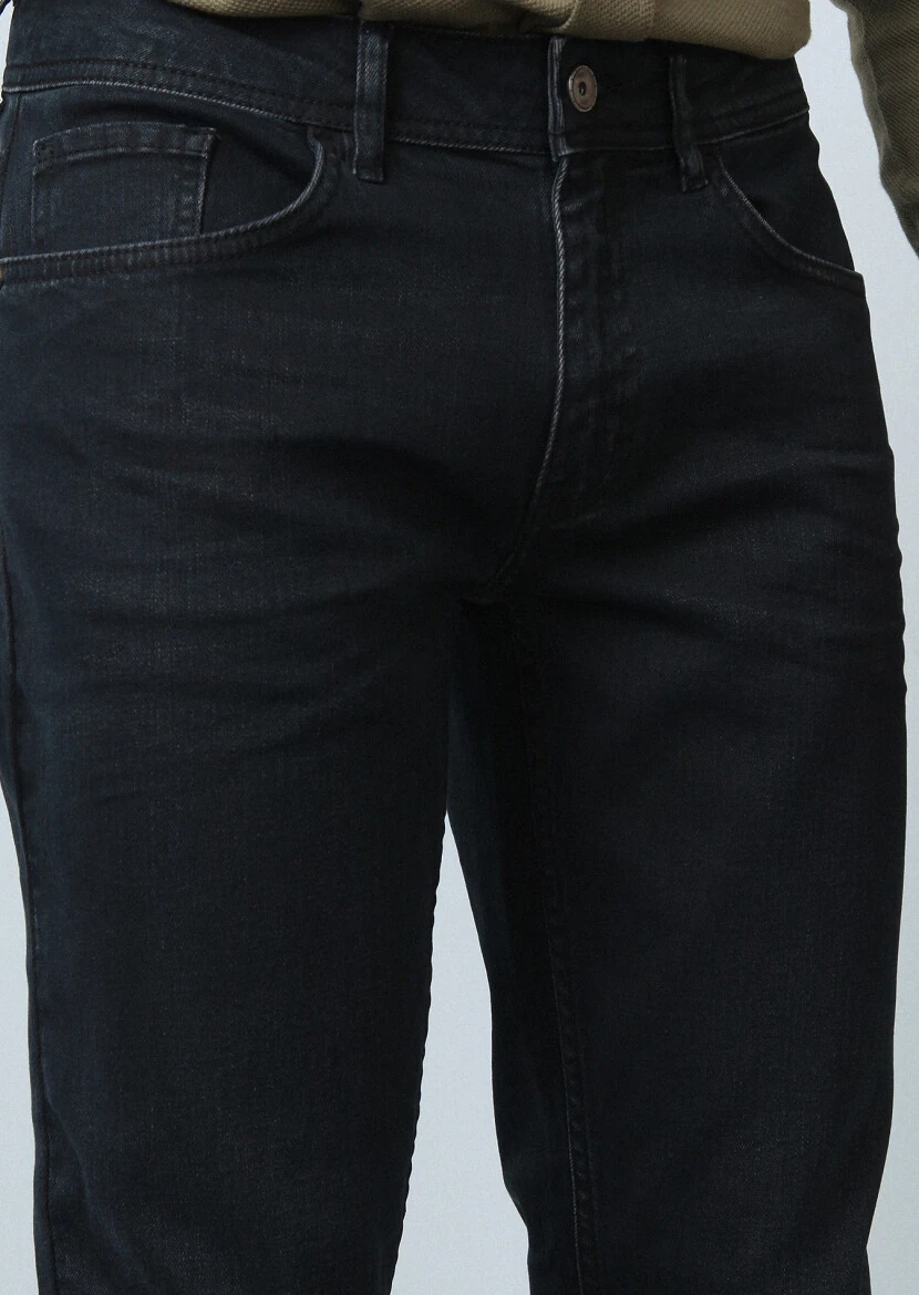 Lacivert Düz Slim Fit Denim Pamuk Karışımlı Pantolon - 4