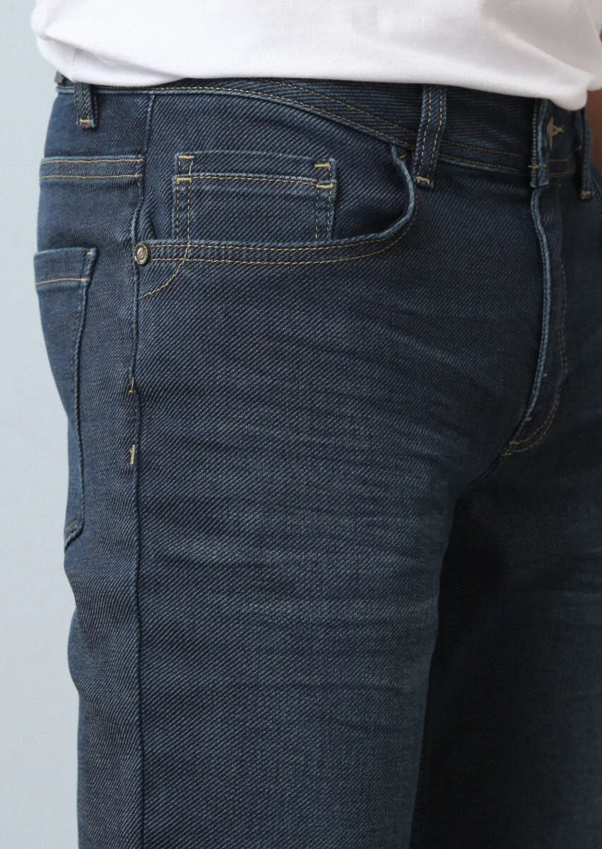 Lacivert Düz Slim Fit Denim Pamuk Karışımlı Pantolon - 1