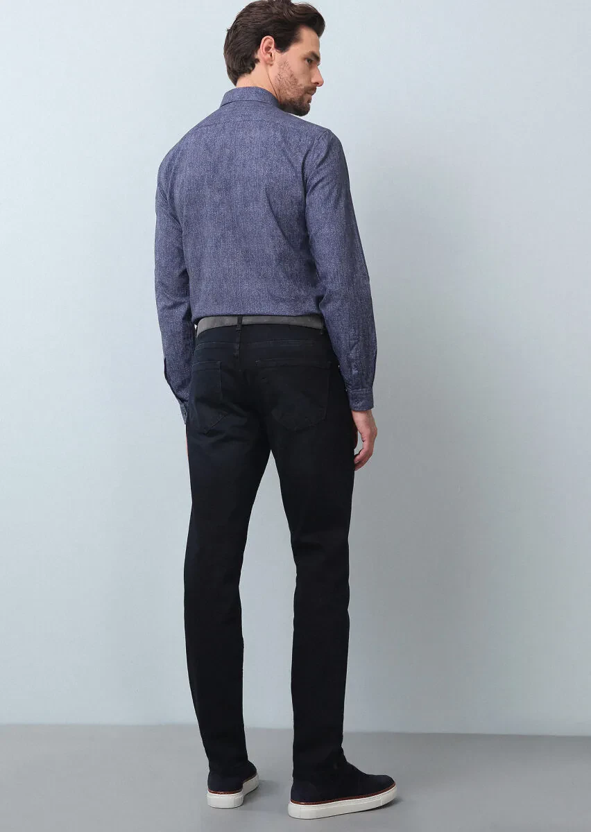Lacivert Düz Slim Fit Denim Pamuk Karışımlı Pantolon - 5