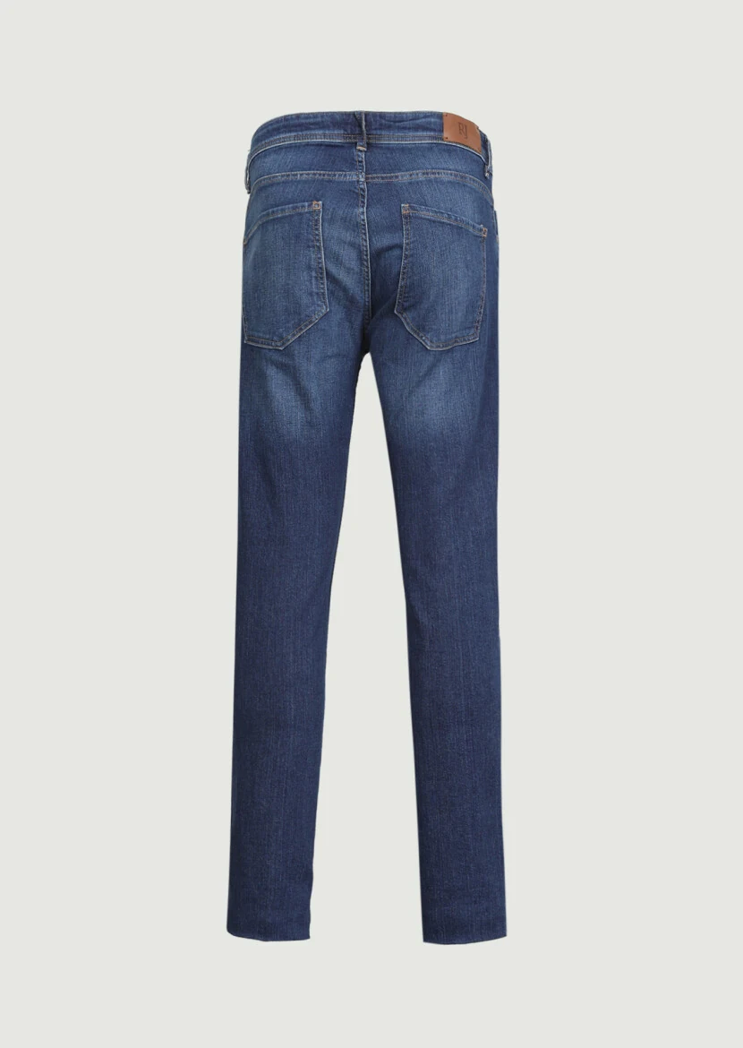 Lacivert Düz Slim Fit Denim Pamuk Karışımlı Pantolon - 7