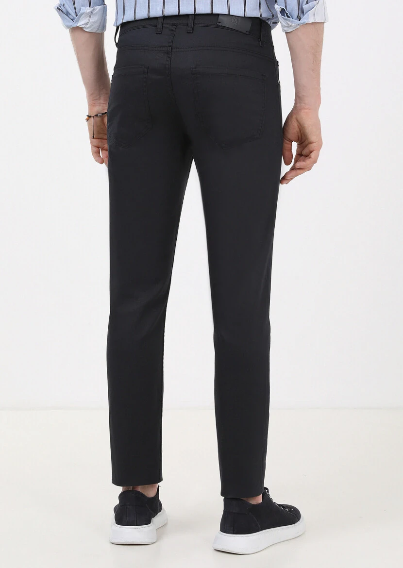 Lacivert Düz Slim Fit Denim Pamuk Karışımlı Pantolon - 4