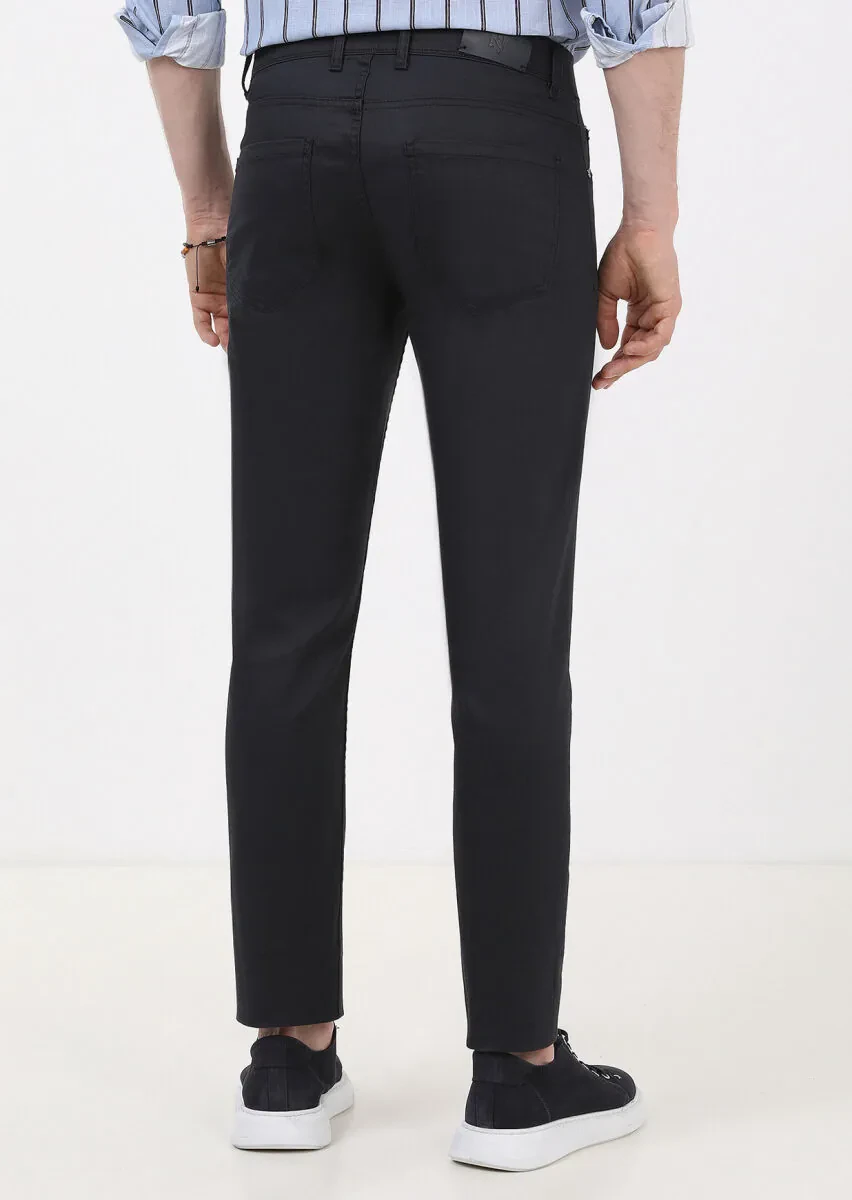 Lacivert Düz Slim Fit Denim Pamuk Karışımlı Pantolon - 4