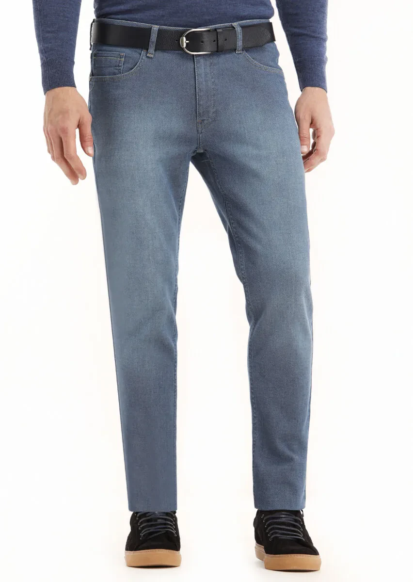 Lacivert Düz Slim Fit Denim Pamuk Karışımlı Pantolon - 2