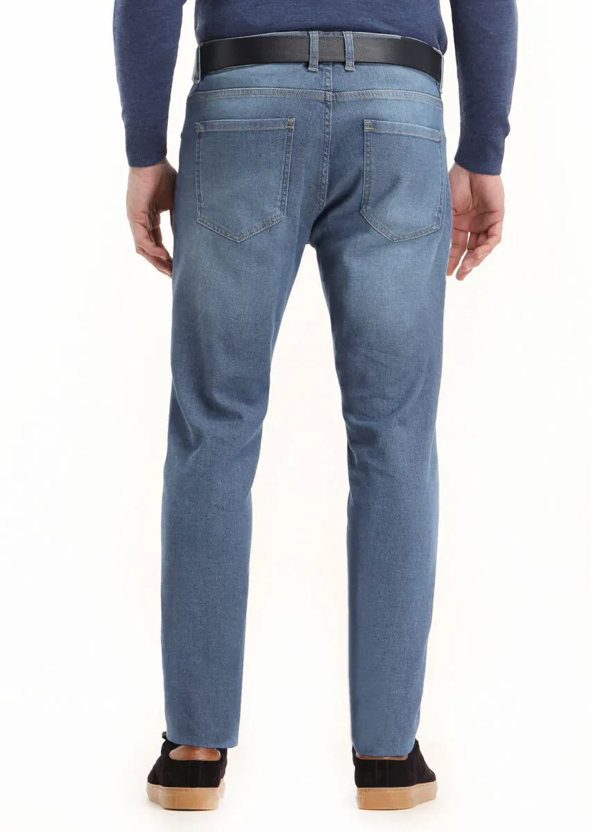Lacivert Düz Slim Fit Denim Pamuk Karışımlı Pantolon - 4