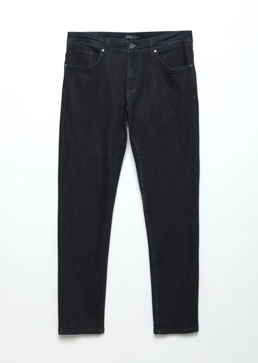 Lacivert Düz Slim Fit Denim Pamuk Karışımlı Pantolon - 5