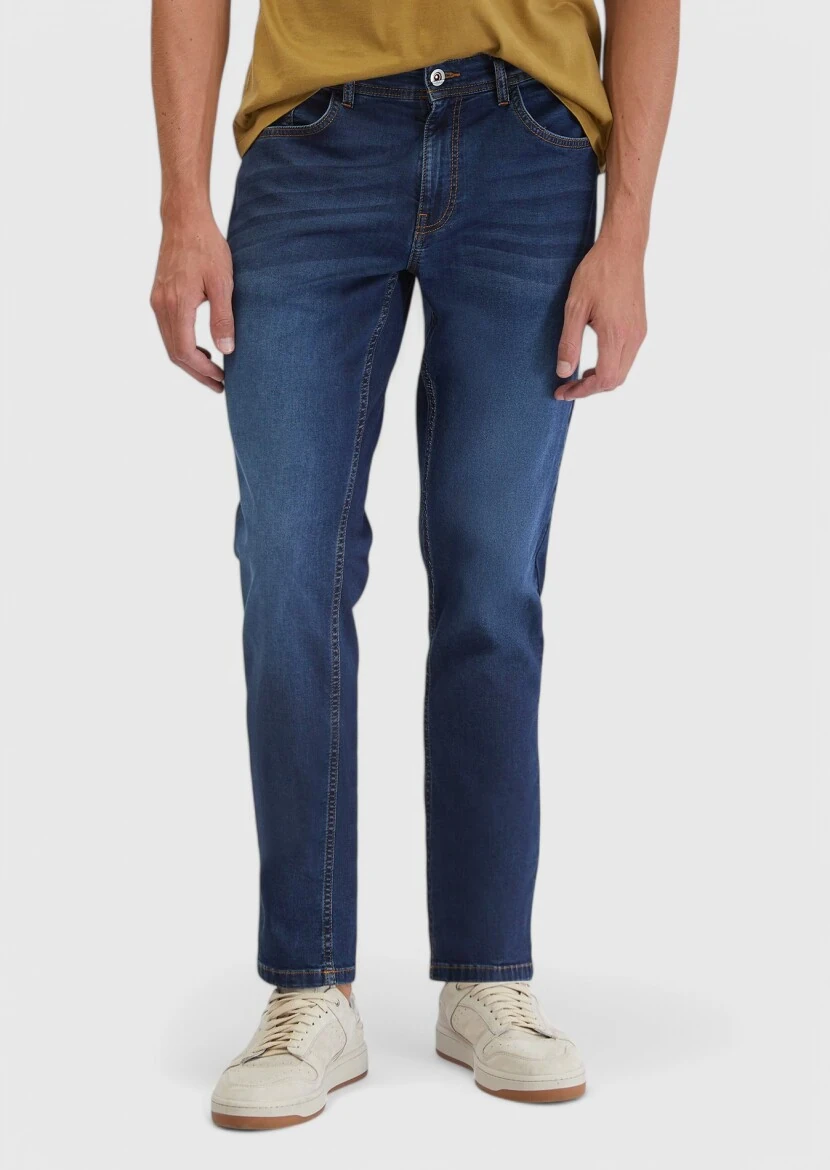 Lacivert Düz Slim Fit Denim Pamuk Karışımlı Pantolon - RAMSEY