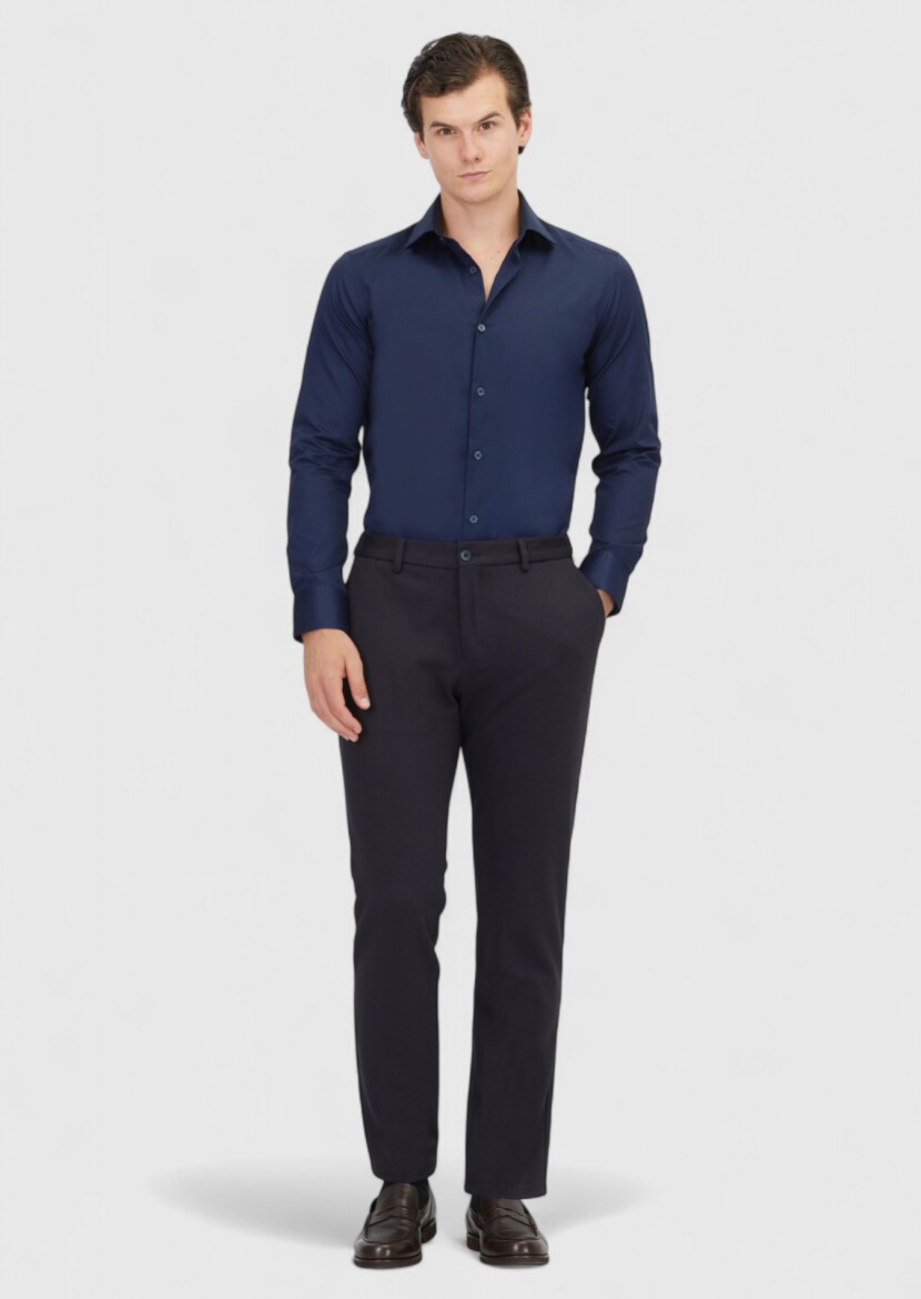 Lacivert Düz Slim Fit Dokuma Klasik %100 Pamuk Gömlek 