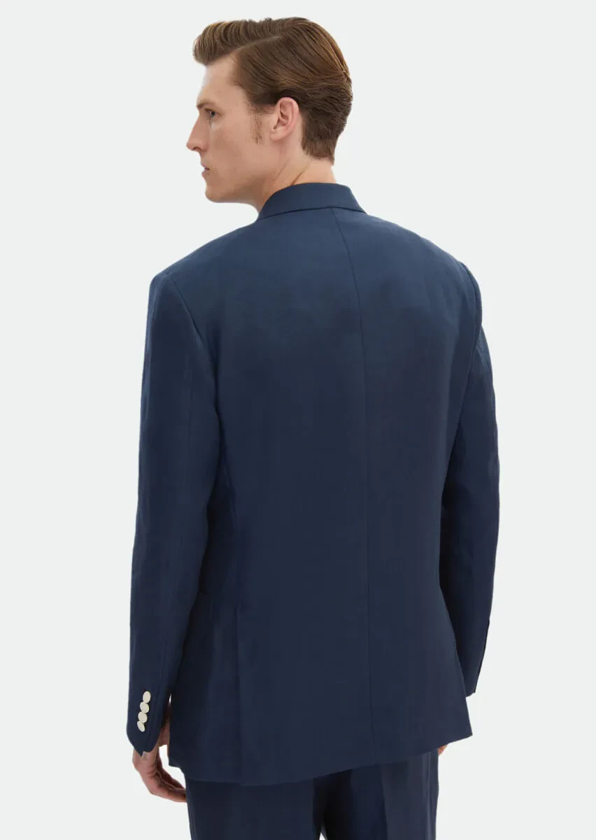 Lacivert Düz Zeroweight Slim Fit %100 Keten Takım Elbise - 7