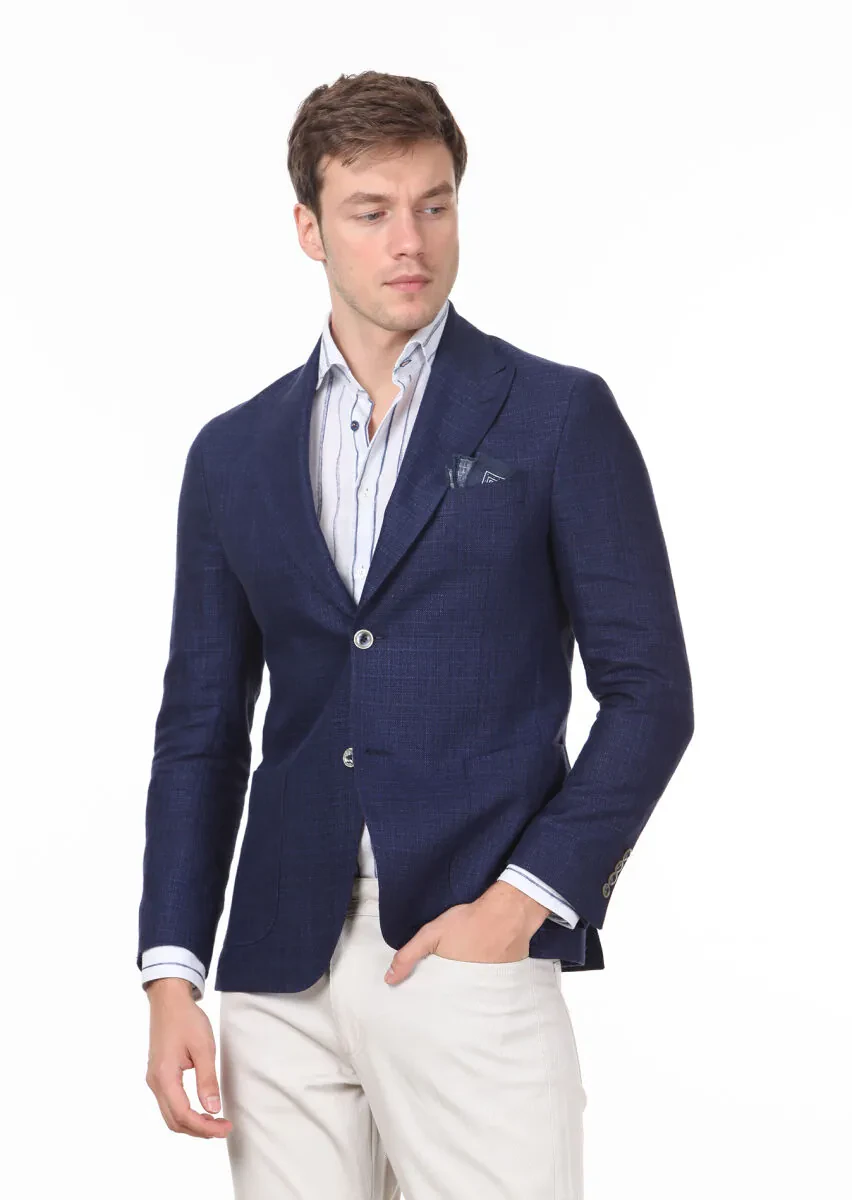 Lacivert Düz Zeroweight Slim Fit Pamuk Karışımlı Ceket - 1