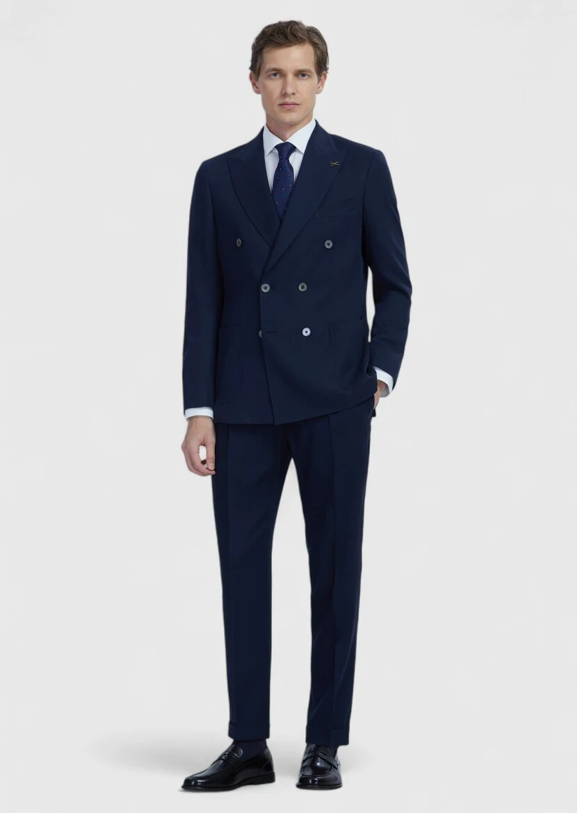 Lacivert Düz Zeroweight Slim Fit Yün Karışımlı Takım Elbise - RAMSEY