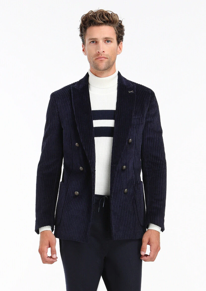 Lacivert Fitilli Shirt Shoulder Slim Fit %100 Pamuk Ceket - 2