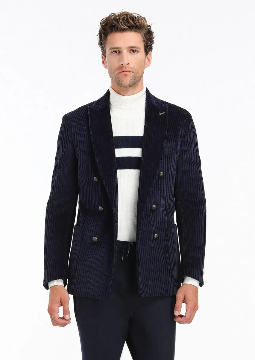 Lacivert Fitilli Shirt Shoulder Slim Fit %100 Pamuk Ceket - 2