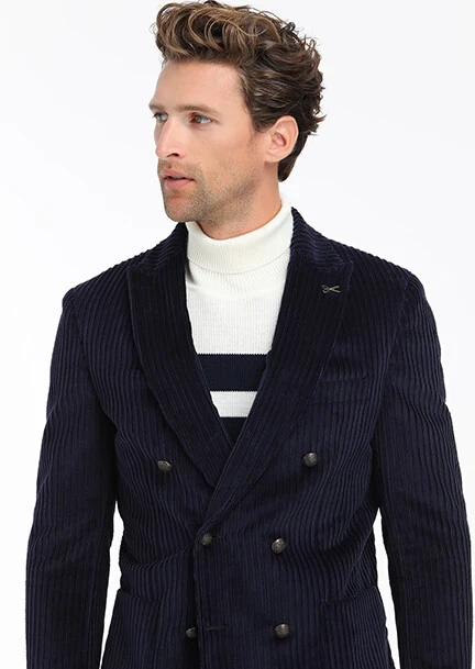 Lacivert Fitilli Shirt Shoulder Slim Fit %100 Pamuk Ceket - 3