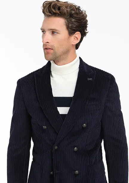 Lacivert Fitilli Shirt Shoulder Slim Fit %100 Pamuk Ceket - 3