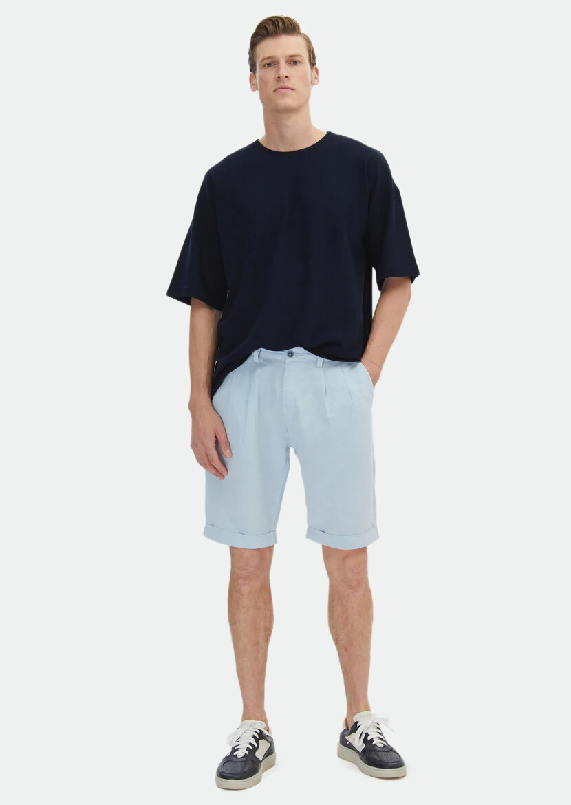 Lacivert Jakarlı Bisiklet Yaka %100 Pamuk T-Shirt 