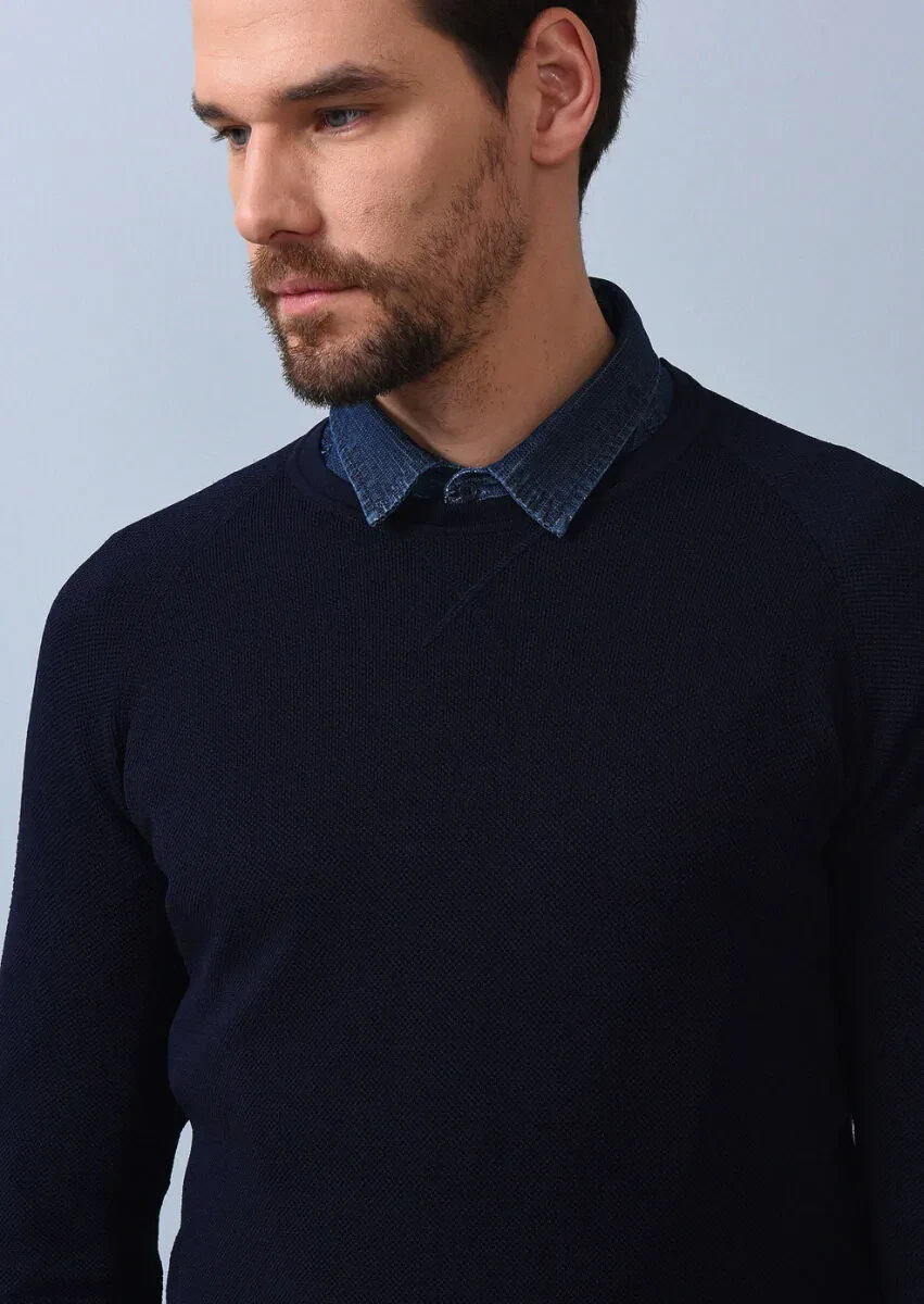 Lacivert Jakarlı Triko Kazak - 2