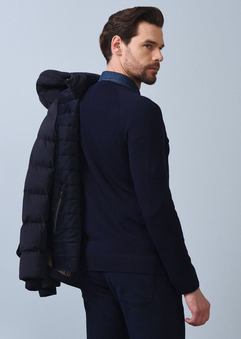 Lacivert Jakarlı Triko Kazak - 5