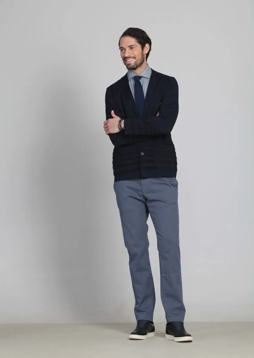 Lacivert Jakarlı Yün Karışımlı Hırka - 2