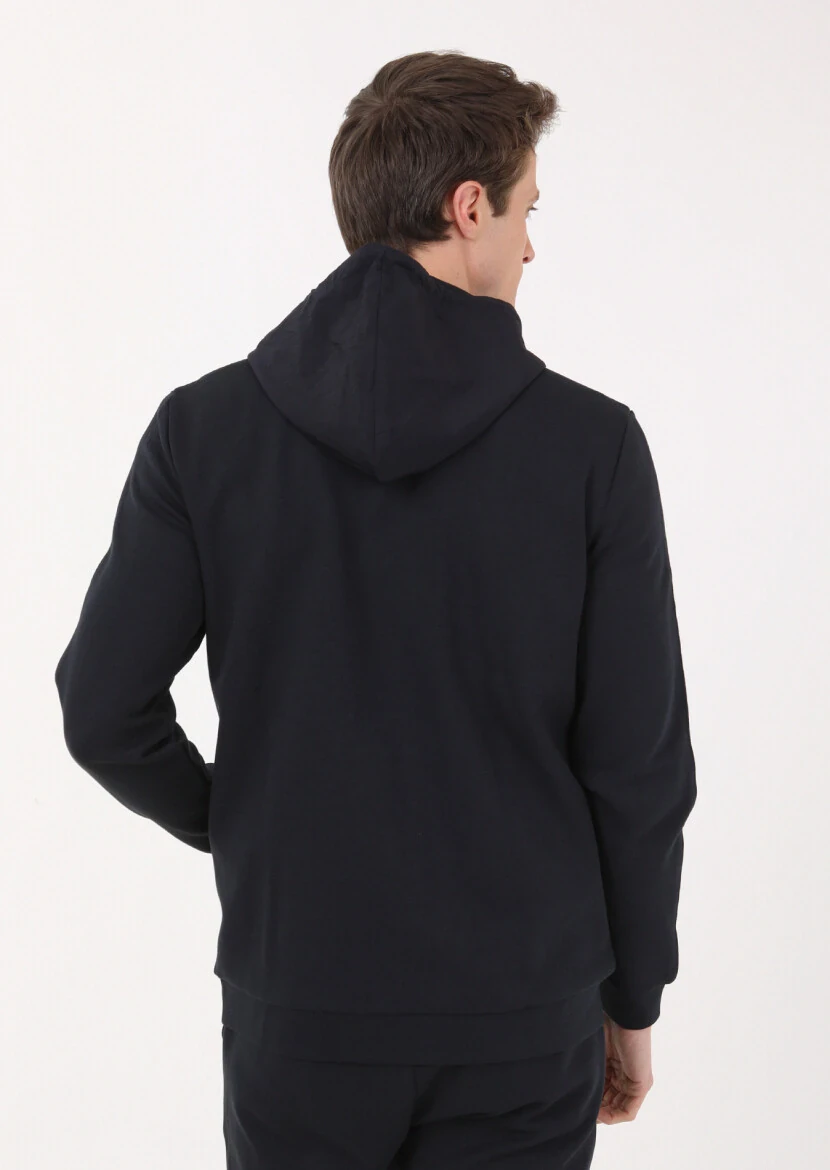 Lacivert Kapüşonlu Düz Sweatshırt - 5