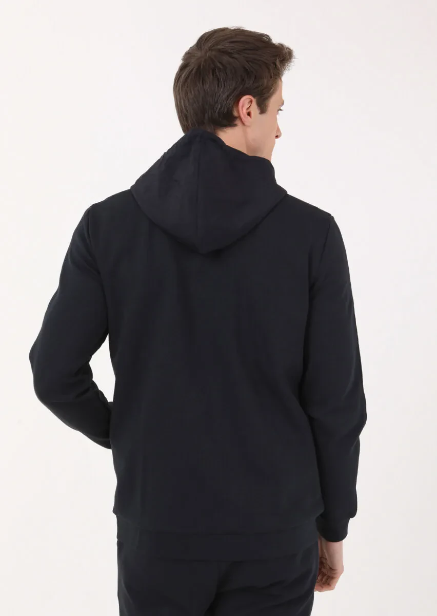 Lacivert Kapüşonlu Düz Sweatshırt - 5